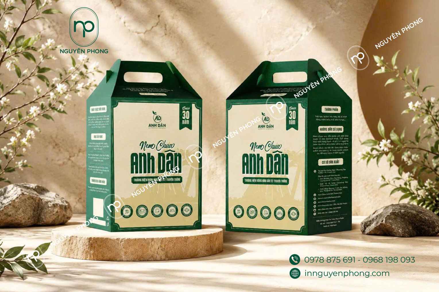 In hộp giấy đựng nem chua logo nổi bật 